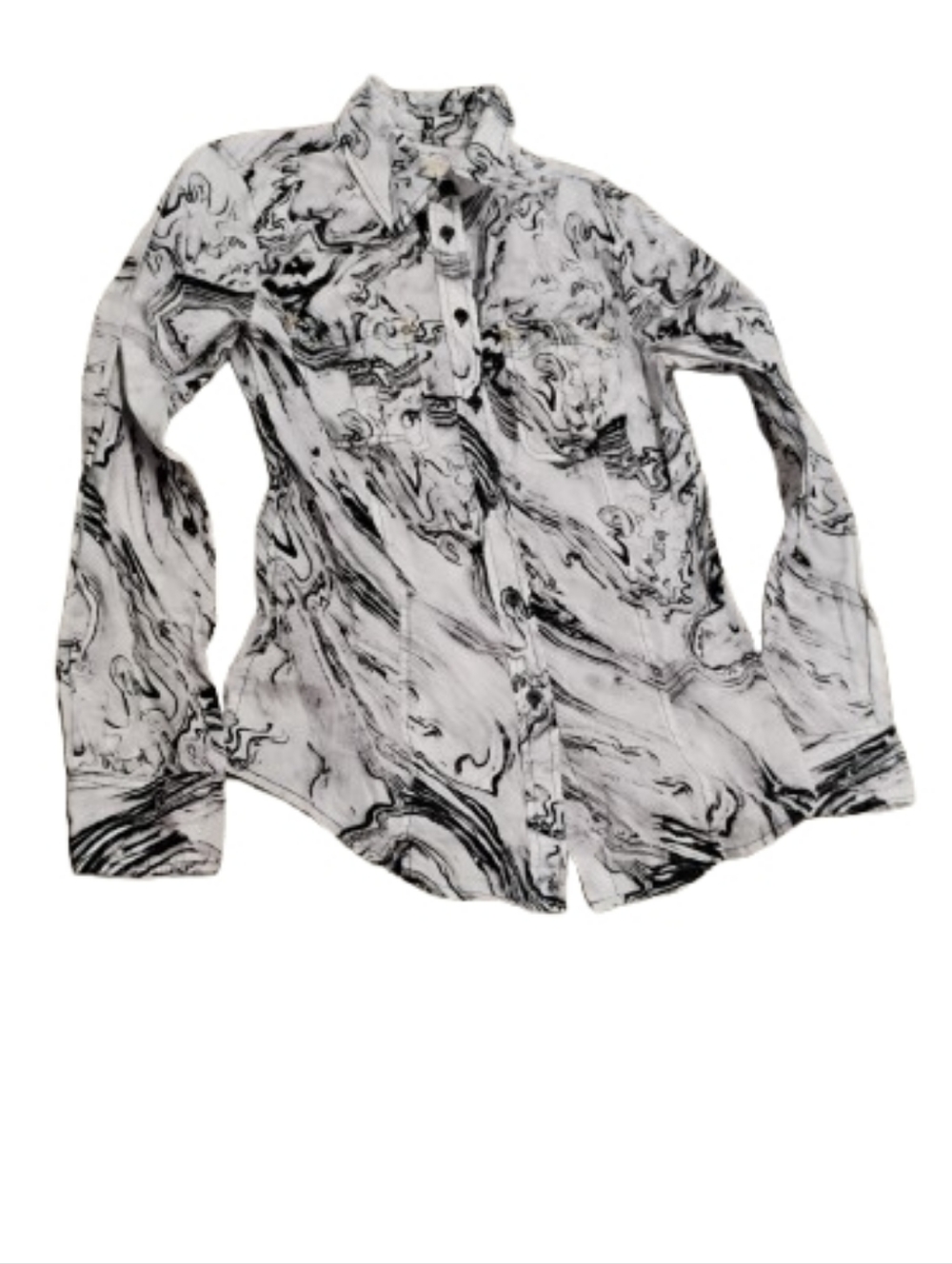 Michael Kors Marble Print Button Down Cotton Shirt Fits Sz XXS